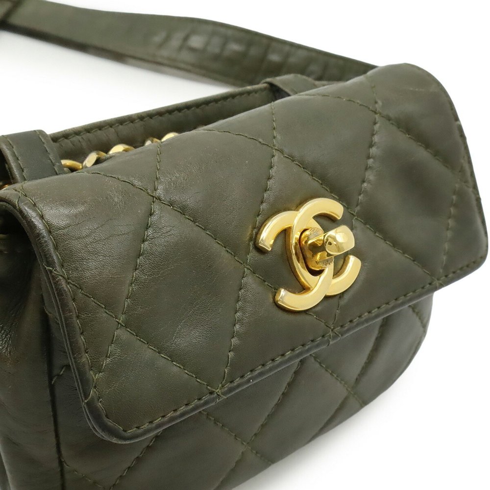 CHANEL Matelasse Coco Mark Belt Bag, Body Waist Pouch, Leather, Khaki Green - Picture 8 of 10